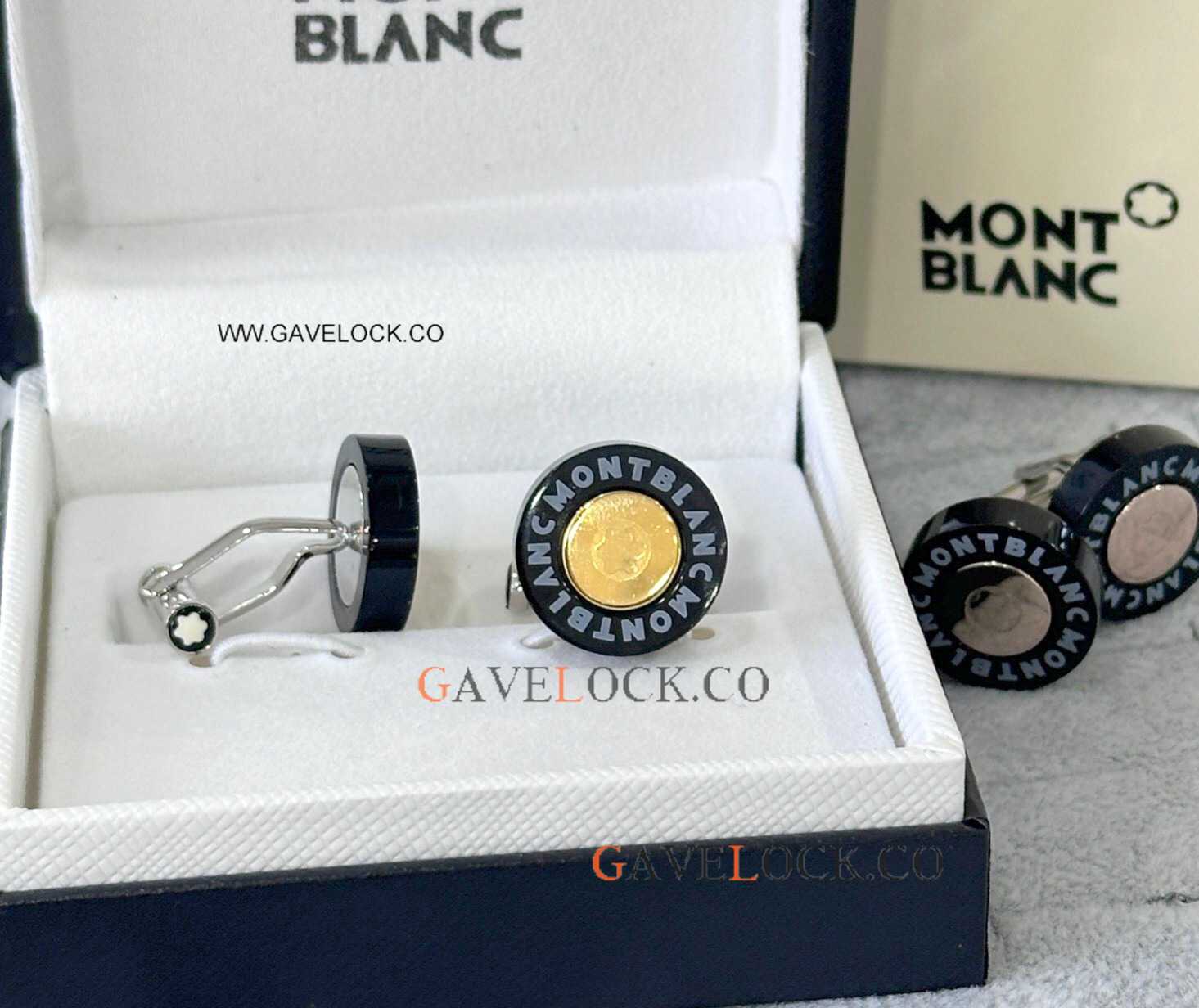 Low Price Copy Mont blanc Black-Gold Cuff links